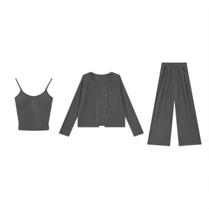 【中国直送】HSPM 秋冬 レディース 3点パジャマセット カジュアル 羽織り 裏起毛カーディガン レディース ホームウェア XL ダークグレー