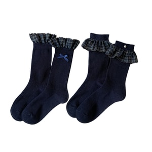 【中国直送】HSPM カレッジスタイル ミッドカーフソックス、レトロでトレンディなキュートなレディースソックス、パールレース＋リボンレース、1足