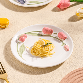 Elegant Ceramic Plate with Tulip Design 8 Inches