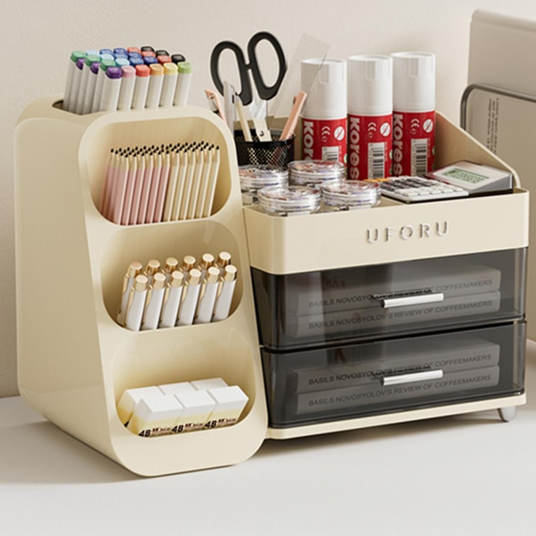 川岛屋 化妆品收纳架 多层整理 白色 梳妆台浴室 25×19×35cm 4