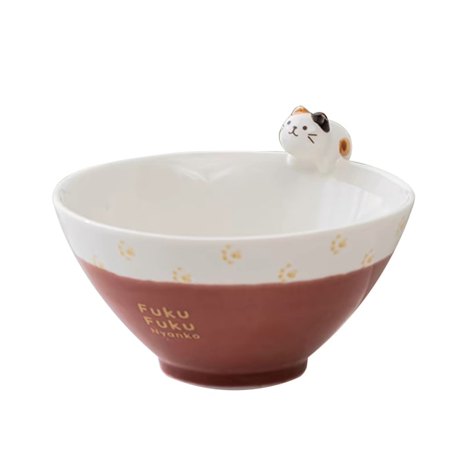 【中国直邮】PEAULEY 五寸猫咪陶瓷碗-红色 1 份