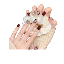 Handmade nail art high-quality finished cat's eye short nail patch Merah leopard print M10 sheet *1 box