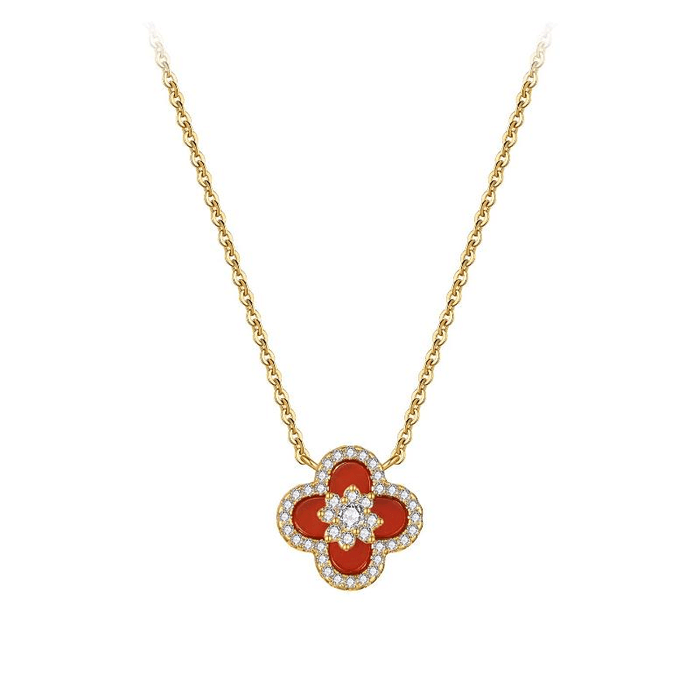 Four-leaf Clover Red Agate Necklace*1piece
