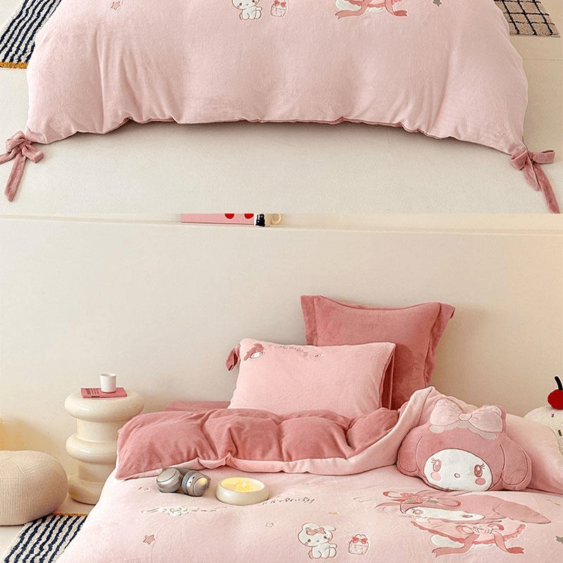 【中國直郵】 Lullabuy 花朵小美牛奶絨床上三件套 床品被套枕套-Twin