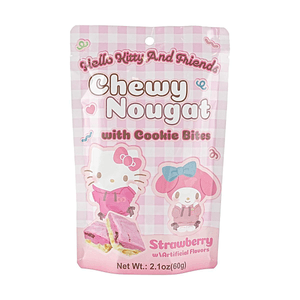 Sanrio Hello Kitty and Friends Chewy Nougat With Cookie Bites, Strawberry Flavor, 2.1 oz【Hello Kitty & My Melody】