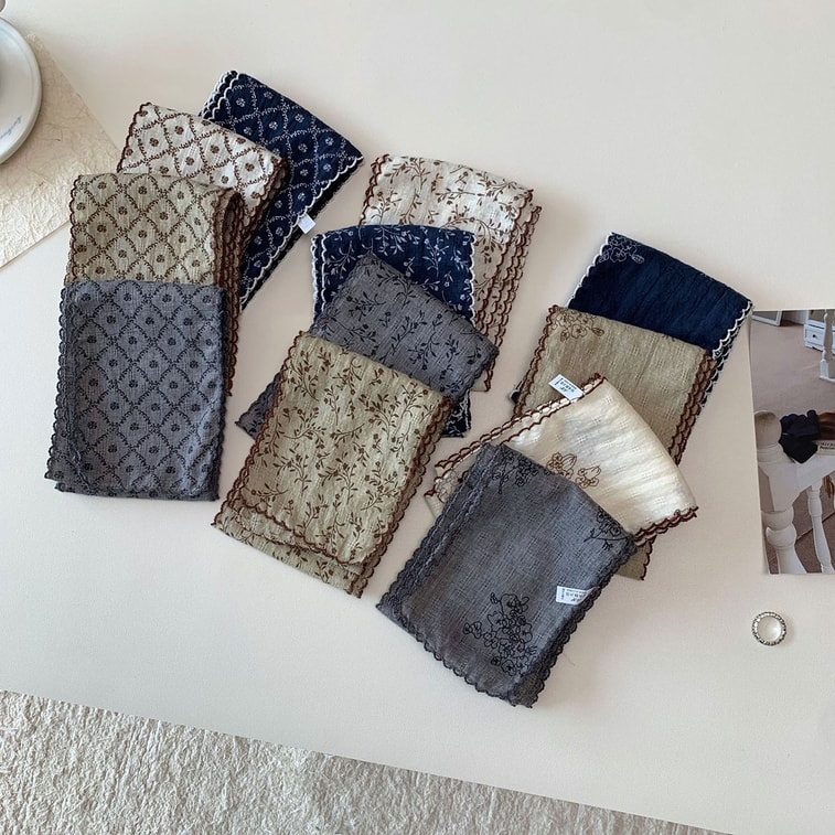 Sophisticated Retro Scarf, Cotton Linen Striped Long Skinny Scarf, White   Coffee Floral F 1Piece 5