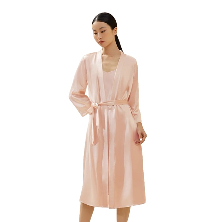 peach silk dressing gown 1930s Peach Silk & Floral Lace Angel Sleeve Dressing Gown Featherstone Vintage