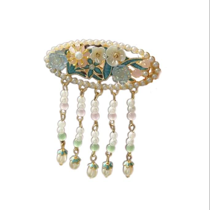 New Chinese-Style Enamel Hair Clip Dragonfly Hair Clip Hanfu Accessories - Oval Flower 1Pc