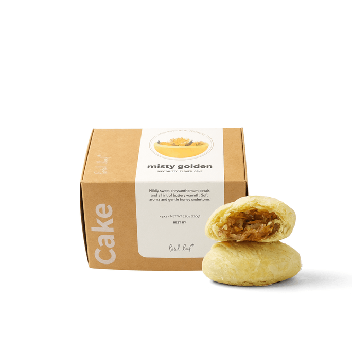 Handmade Real Flower Cake Mooncake Misty Golden Flavor  1.9oz x 4pcs