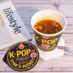 K-POP Star's Secret Cup Noodles , Beef Udon Flavor , 1.33 oz 【 Low-Calorie 】【Non-Fried Mung Bean & Potato Noodle Soup 】