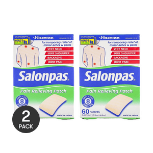 Salonpas Pain Relieving Patch for Back, Neck, Shoulder, Knee Pain and Muscle Soreness 60 Count *2【2 Packs】