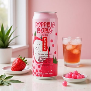 Popping Boba Strawberry Dragon Fruit Oolong Tea,16.5 fl oz