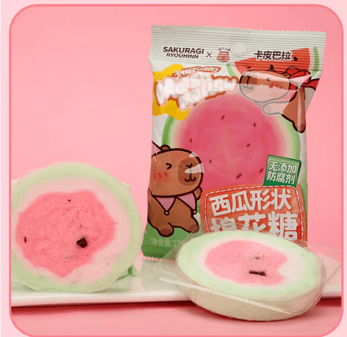 【中国直邮】 拾味严选 樱木良品卡皮巴拉联名|拉丝棉花糖入口即化8090童年小卖部零食西瓜型棉花糖12g*1包