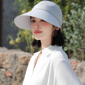 New Women's Sun Hat Summer Outdoor Riding Large Brim Face Covering Sun Hat Ice Silk Breathable Detachable Visor Hat Fisherman Hat, Light Grey F