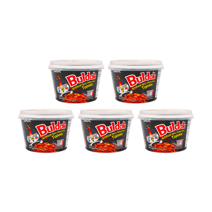 Buldak Hot Chicken Flavor Topokki - Spicy Fried Rice Cakes, Big Bowl, 6.52oz*5 Pack【Value Pack】【Trending on TikTok】