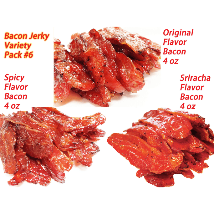 Bacon Jerky (orig. flavor 4oz./spicy flavor 4oz./Sriracha spicy flavor 4oz.) Total 12oz. Singapore-style jerk  340g