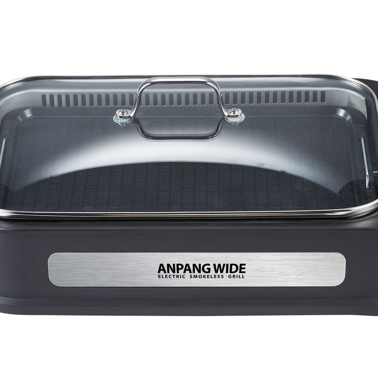 韩国 BANU Anpang 无烟电动室内可拆卸烤架和烤盘不粘烹饪表面玻璃盖1500瓦黑色 8