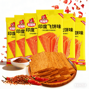 Laughing Spicy Indian Flying Pancake Spicy Strips Dry Spicy Slices Hard Crispy Large Spicy Slices Vintage Childhood Nostalgic Leisure Snacks 14g * 10 packs