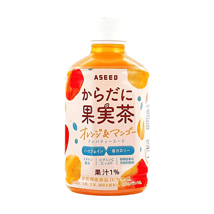 Karada ni Kajitsucha Fruit Tea, Orange & Mango Guava Tea Ade, 16.9 fl oz, Caffeine Free Low Calorie Japanese Iced Tea 