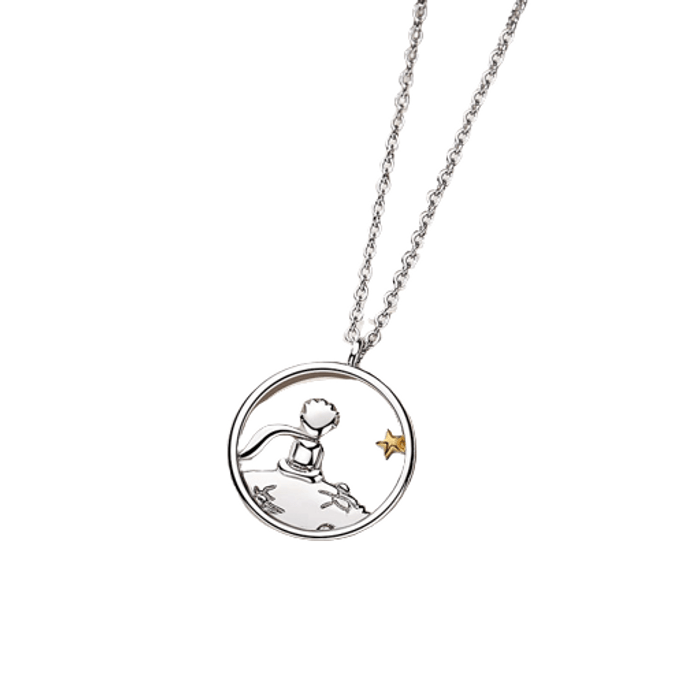 Sterling silver little prince and fox couple necklace collarbone chain little prince