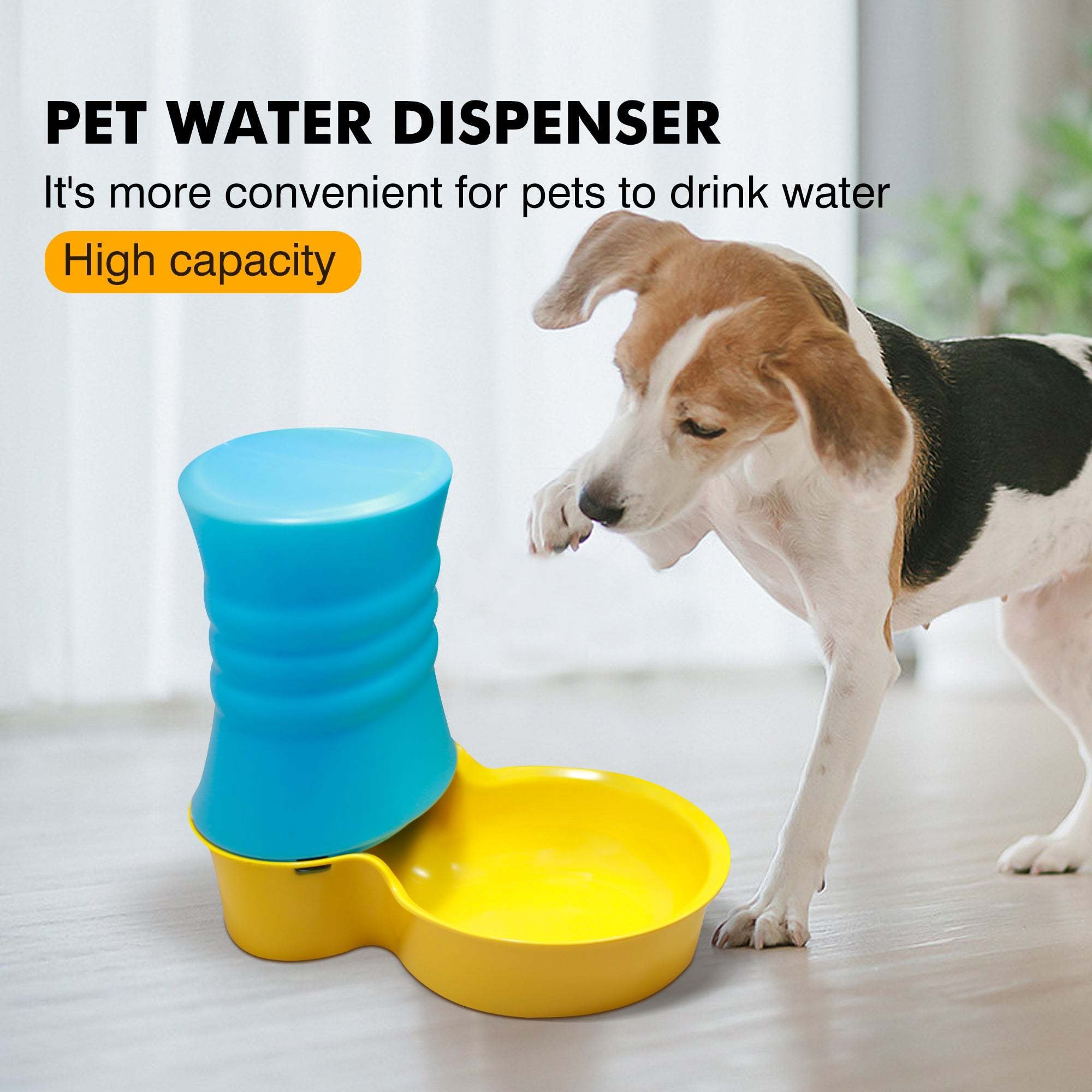 AKIAKDOG 小型宠物狗猫饮水器宠物饮水器 56 FL OZ 桶自动排水自动停止10.5 英寸黄色