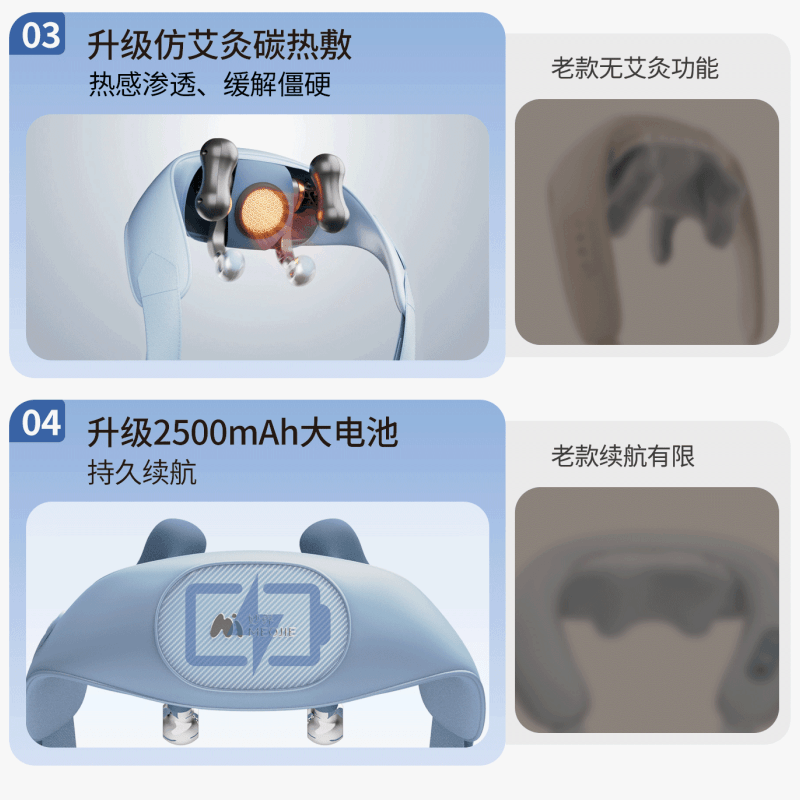 【中国直邮】 妙界 R9揉捶肩颈按摩仪艾灸碳热敷捶腰背部颈椎按摩器 陨石灰 一个装