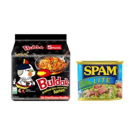 Korean Buldak Noodles Stir-Fried Ramen Hot Chicken Flavor5 Packs* 4.94oz+Lite Lunch Meat【2 Combo Packs】