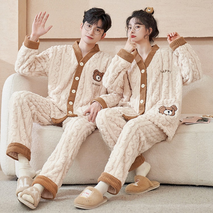 Flannel couple pajamas home clothes women M