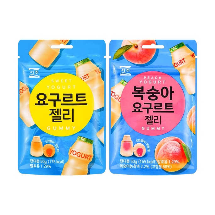 韩国SEOJU西洲 乳酸菌果汁夹心软糖 水蜜桃味 +原味 50g*2【韩国Emart便利店同款】【超值2口味组合装】