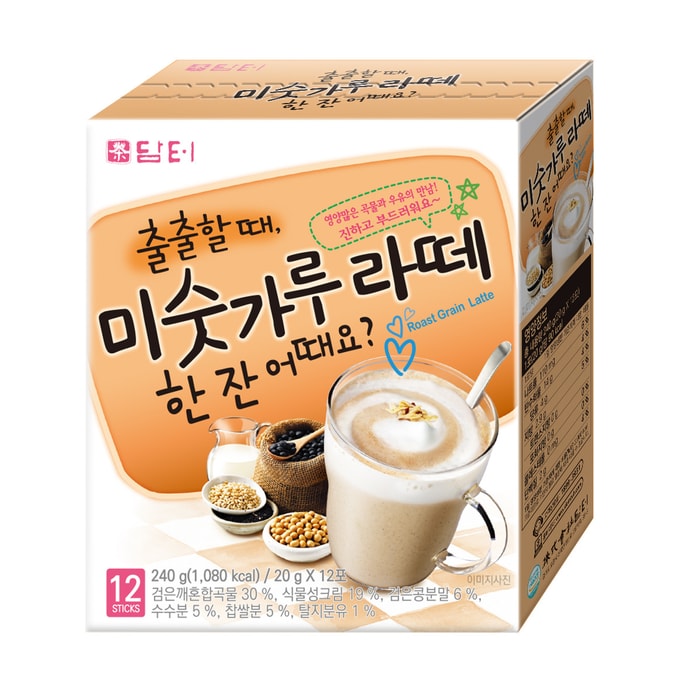 Damtuh Traditional Korean Tea Mixed Roast Grain Latte Drink Snack Meal Replacement - 20g x 12 Sticks