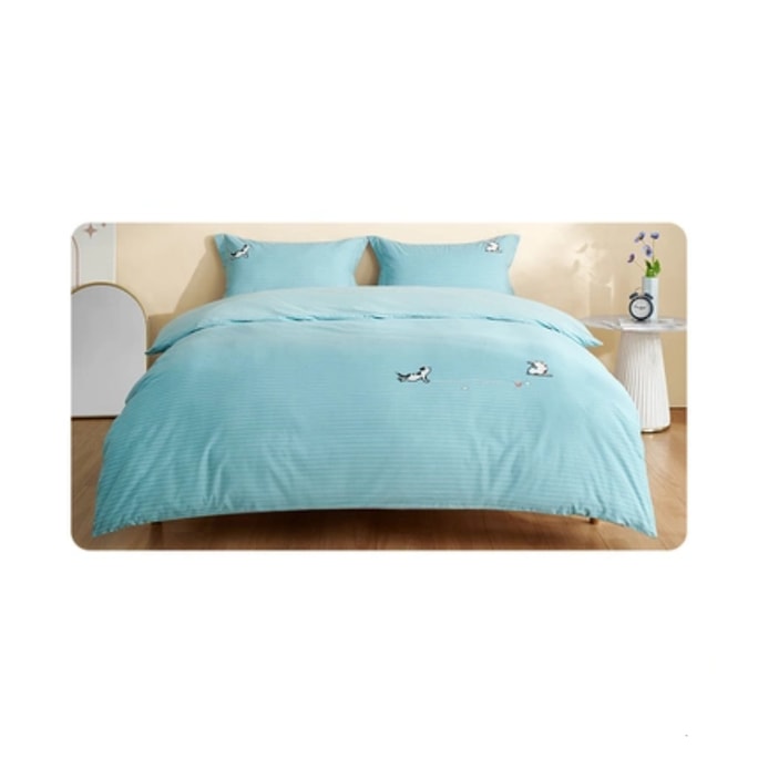 LifeEase 100% Cotton Embroidered Bedspread Set 4 Piece Bihu Blue Bedspread Set 4 Piece
