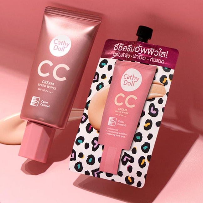泰国CATHY DOLL CC霜 防晒妆前多效合一 SPF50 / PA+++ 哑光修色遮瑕 提亮抑黑淡斑 舒缓补水 12H控油抗汗 50ml #1 Light Beige 敏感肌适用