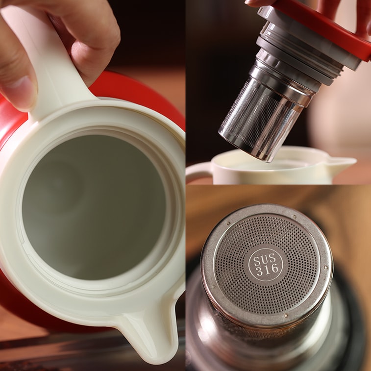 주니어 시스터즈 티 리뷰: 【미국 재고 보유, 즉시 배송】여의홍색 찻주전자, 세라믹 코팅, 금속이나 플라스틱 냄새 없음, 가볍고 휴대가 간편함, 오래가는 보온성, 건강한 생활을 위한 온도 유지, 비즈니스, 사무실 및 선물용으로 적합, 900ml 3