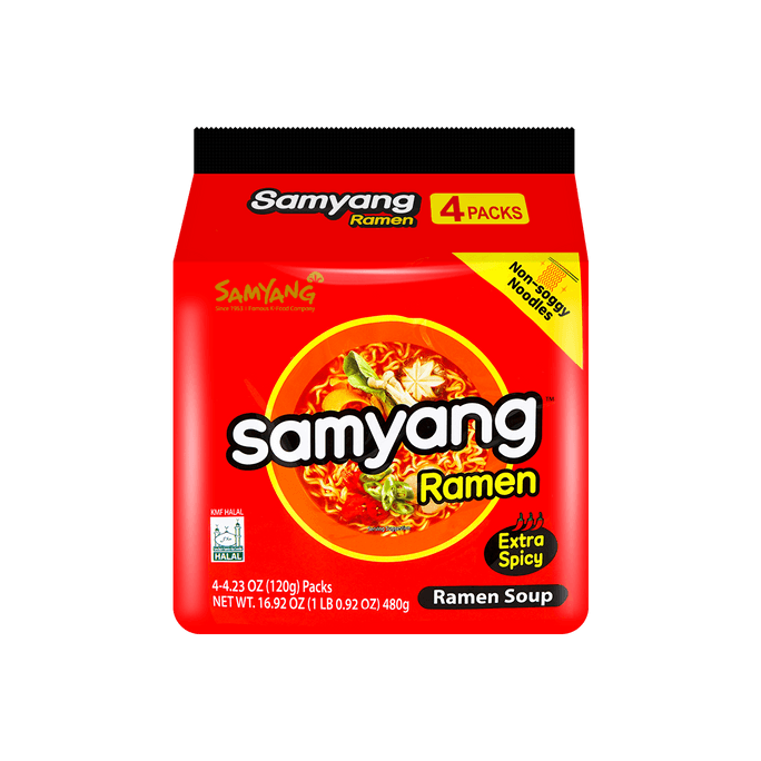 韓國SAMYANG三養 經典韓式拉麵 火鍋面 加倍辣味 4連包 120g*4包