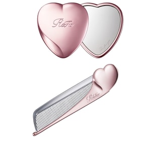 HEART MIRROR Portable Heart-Shaped Makeup Mirror Rose Gold + HEART COMB Aira Set 1pc