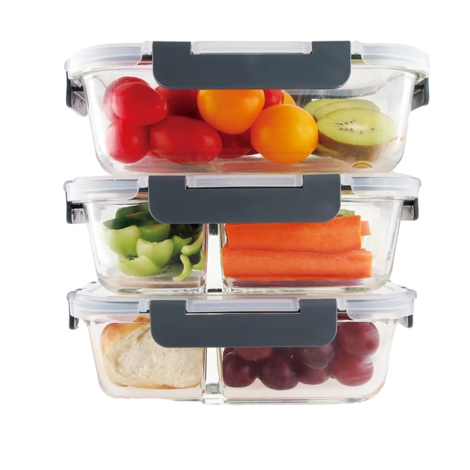 Glass Food Storage - Set of 3 Containers and 3 Lids