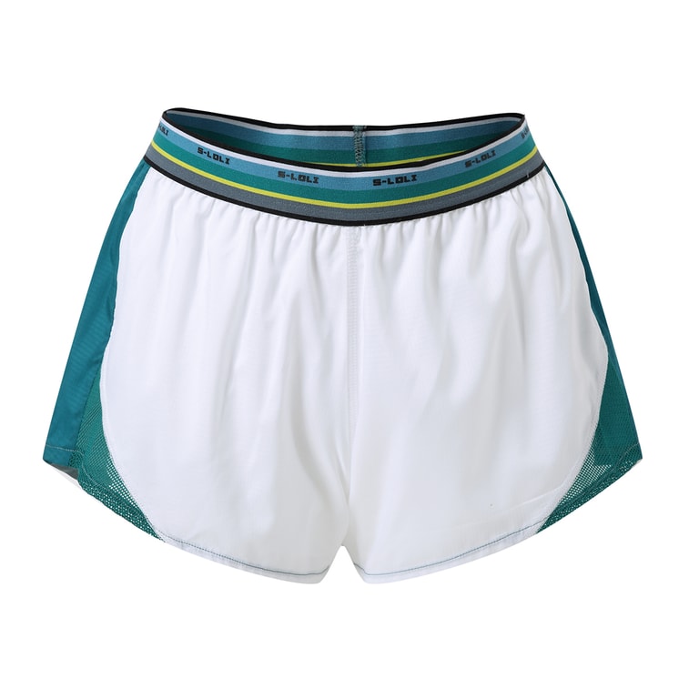 暴走的萝莉 网纱松紧运动短裤女夏季 内衬防走光薄款透气训练三分裤/白撞绿#/XS 5