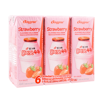 【全美超低價】韓國BINGGRAE賓格瑞 草莓牛奶 6盒裝 1200ml【韓劇同款】