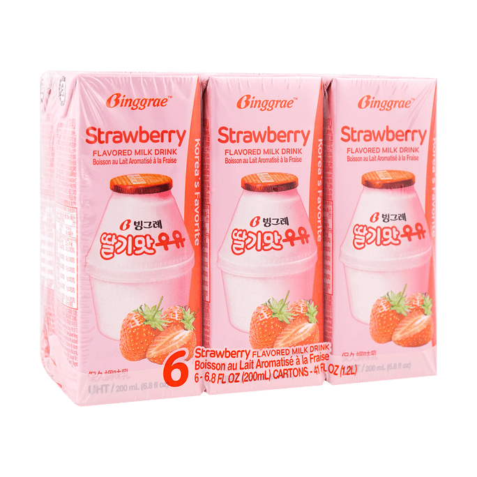 Strawberry Flavored Milk Drink,Korean Sweet and Creamy Beverage,6.8fl oz*6 Packs【Trending on TikTok】