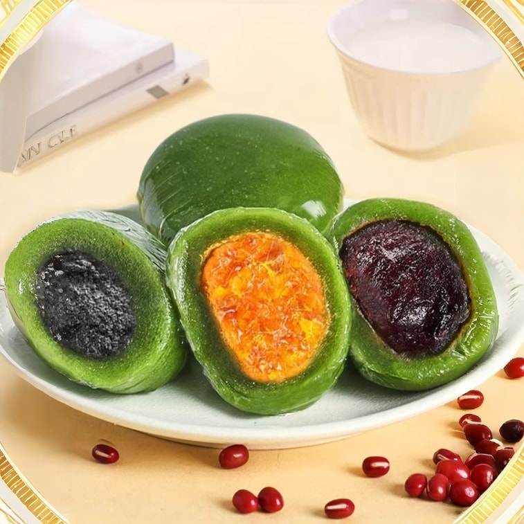 Chinese Traditional Mugwort Glutinous Rice Cakes Red Bean Paste Fragrant Chewy Qingming Pastry 0.57lb 3