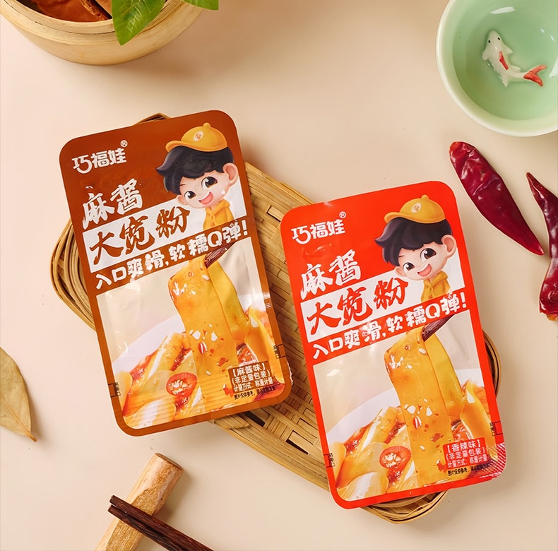 巧福娃 风味流汁宽粉土豆粉火锅粉开袋即食休闲零食 麻酱味 140g 官方新品 10包装