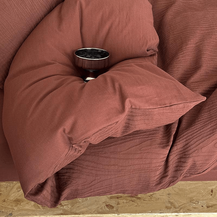 【中国直邮】 Lullabuy 木语 全棉提花树纹床上四件套床上用品家居好物(床单*1+被套*1+枕套*2)Queen Size 赤陶红棕 3