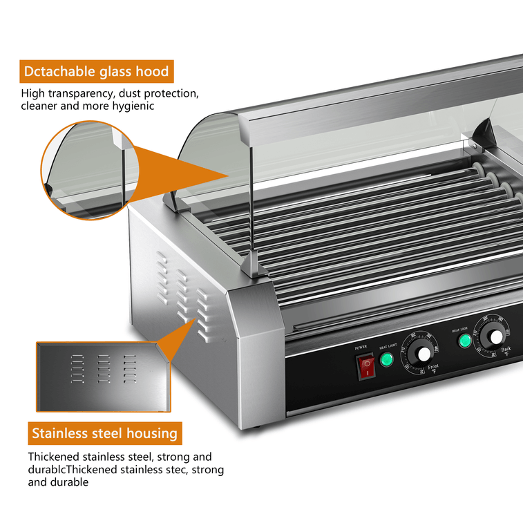 【中国直邮】 美国 Tieasy 热狗烤架18 个热狗容量7 个不粘不锈钢滚筒带可拆卸玻璃盖的烤架热狗烤架900 瓦 6