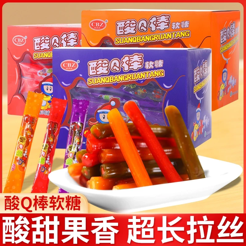 【中國直郵】 酸妞 酸Q棒拉絲軟糖水果味兒童黏牙糖果童年懷舊解饞零食小吃休閒食品 草莓口味 300g*1盒