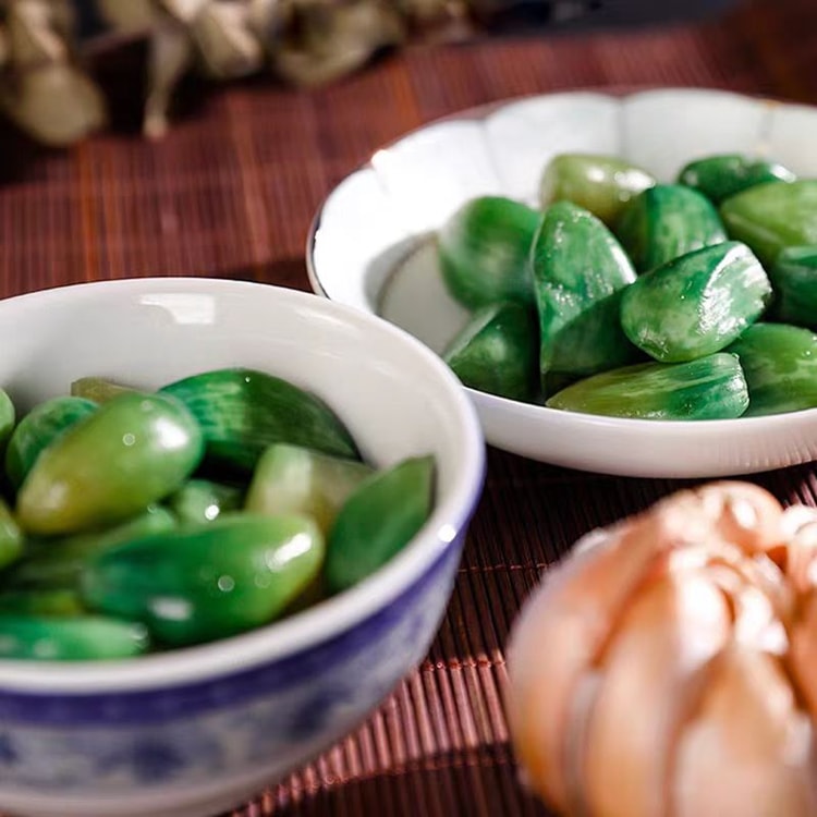 中国直送】威仙来翡翠茯蓉ニンニク、山東特産ニンニク漬け（青ニンニク