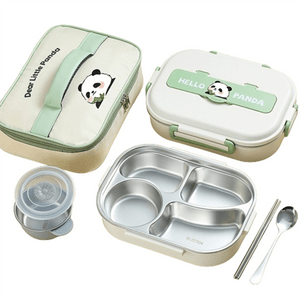 【中国直邮】亲太太  304不锈钢保温分格饭盒学生专用分隔密封便当盒可爱带盖午餐盒  5格  筷勺+汤碗+袋子