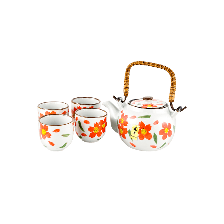 CERAMIC Japanese Red Flower Tea Set - Yami.com