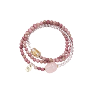 【中國直郵】 HSPM 新中式天然木紋石粉晶貔貅多圈高級感水晶手串 4MM木紋石 仿白水晶 粉晶貔貅 吊扎基拉姆 1串