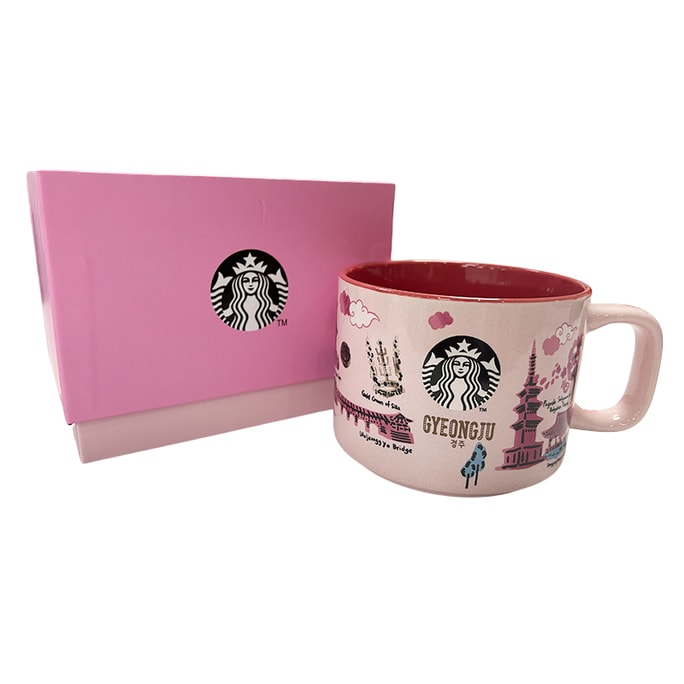 【중국 직배송】 미국 STARBUCKS 스타벅스 시티 한정판 머그컵 355ml【정품 고급 선물 상자】핑크색 본체 레드 안쪽 유약 인어 로고 정품 세라믹 컵 지역 카툰 프린트 고퀄리티 물컵 두꺼운 내열 도자기 가정 사무실 커피 우유 컵【한국 여행 기념 문구】 학생 직장인 데스크탑 만능 선물 컵