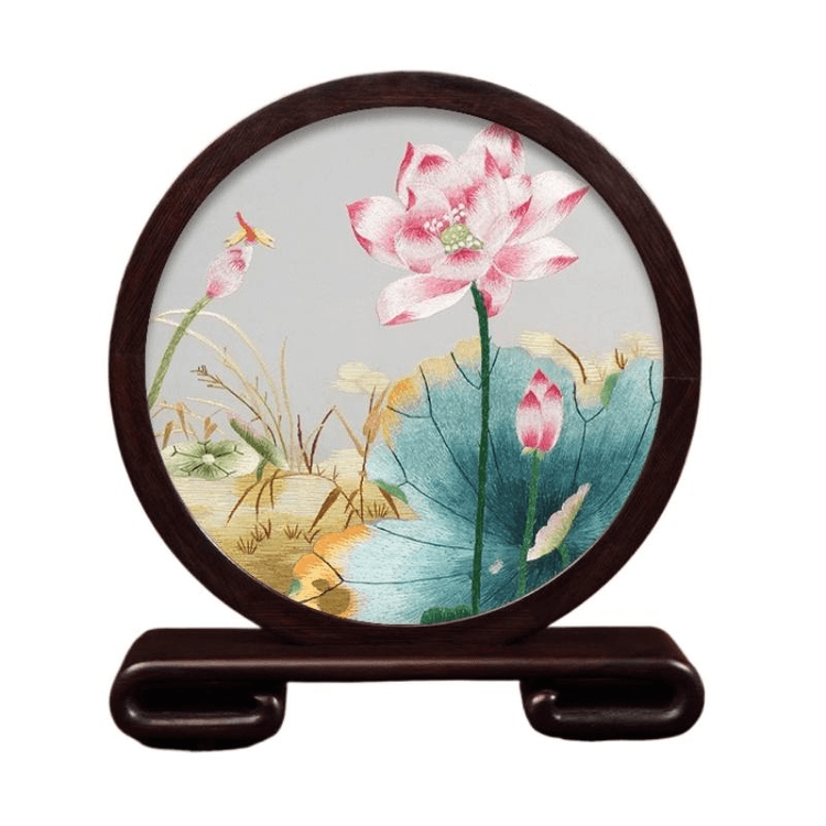 中国直送】蘇州刺繍の精巧な作品、蓮の花が咲く手作りシルク刺繍飾り